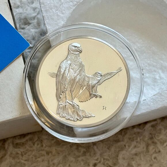 1973 Franklin Mint Robert Bird Marsh Hawk 2 Ounce .925 Sterling Medal Coin